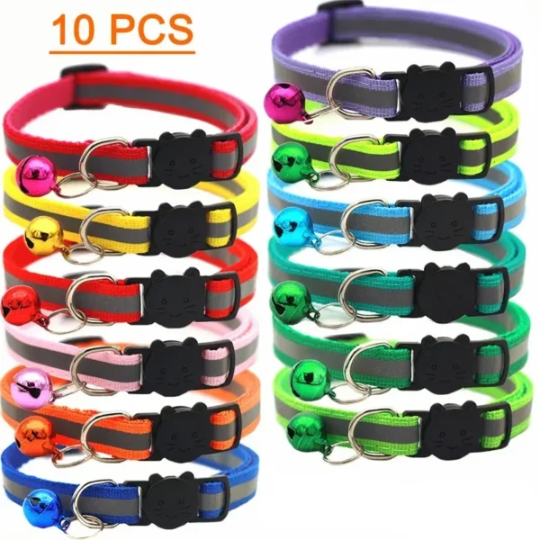 10Pcs Wholesale Collars for Cat Collar With Bell Adjustable Necklace.